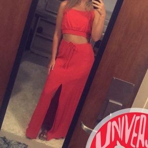 Matching two piece Red crop top and long skirt